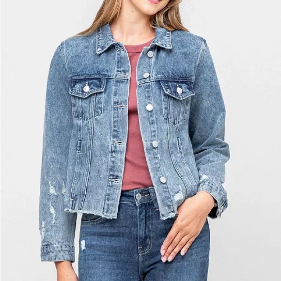 VERVET BY FLYING MONKEY Jackets & Blazers - Vervet Acid Wash Distressed Classic Crop Denim Jacket 80s 90s Retro size Medium